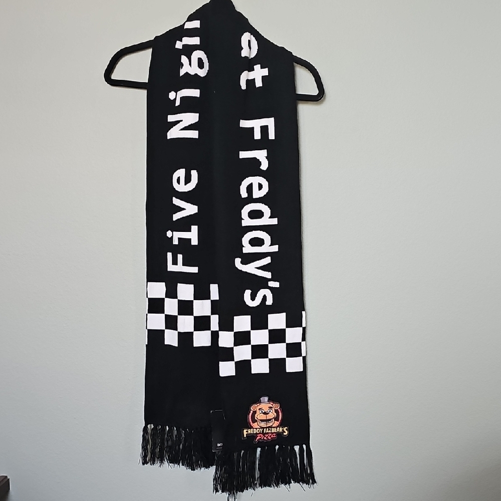 Five Nights at Freddy's Black Scarf with White Checkered Pattern NWT Gift